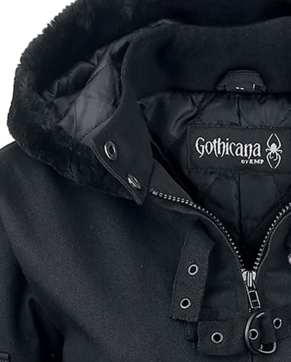 Parka negra con remaches para mujer de Gothicana by EMP