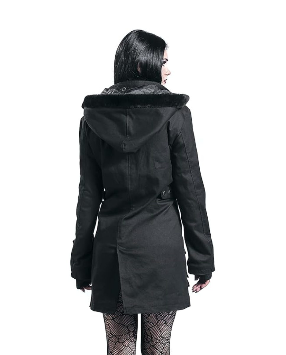 Parka negra con remaches para mujer de Gothicana by EMP